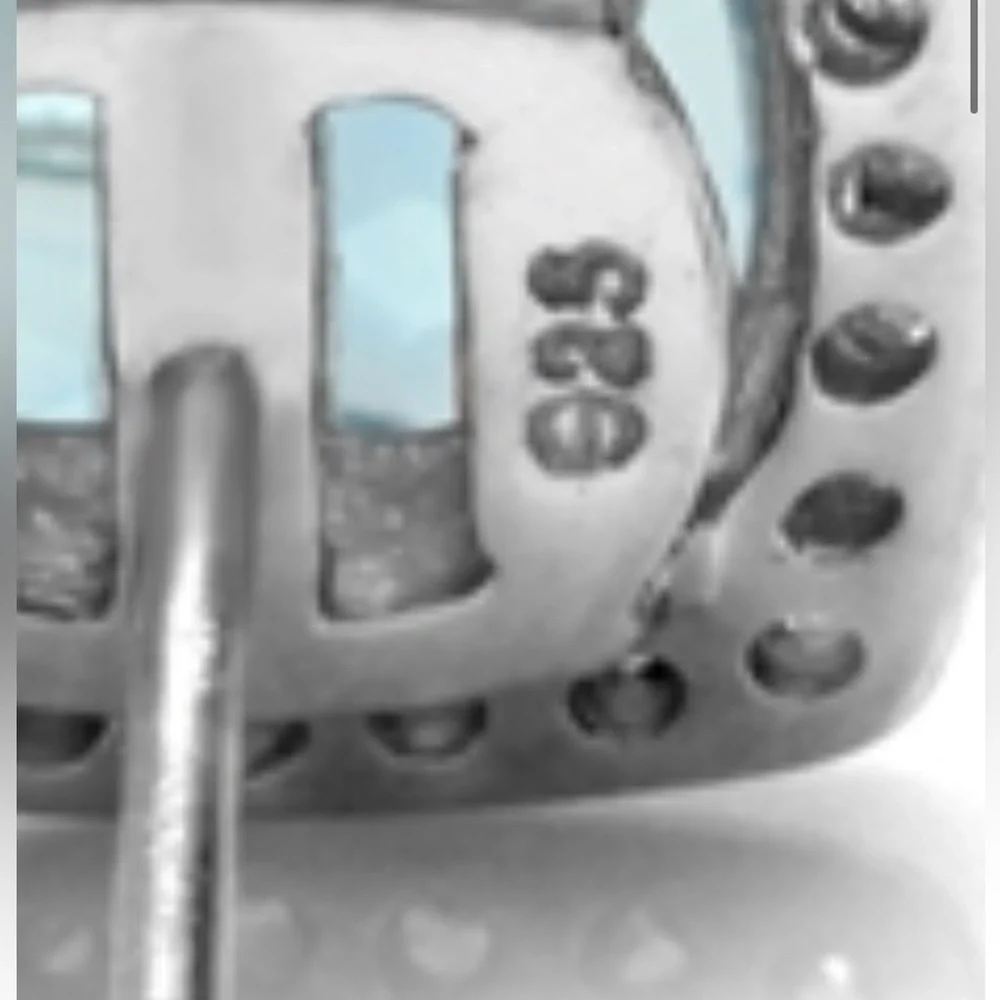 Aquamarine & Halo Topaz Stud 14K WG Sterling Silver Earrings - Picture 2 of 4